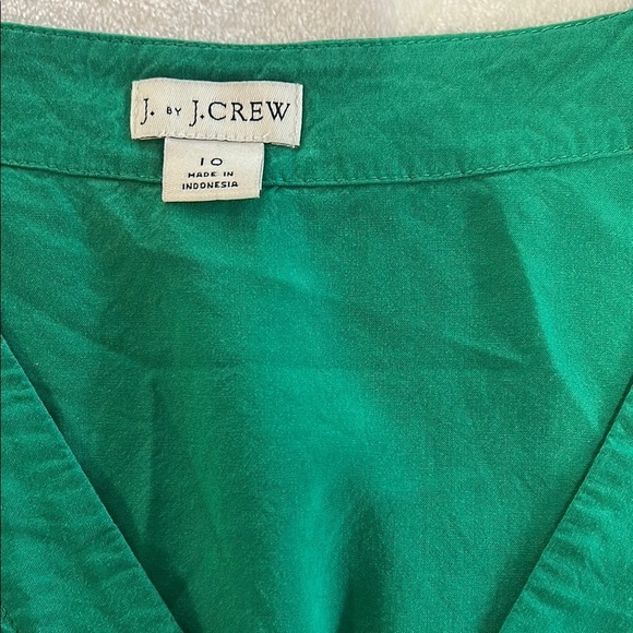 J. Crew Emerald Green Faux Wrap Peplum Blouse Size 10 Flutter Sleeve V-Neck - Picture 10 of 15